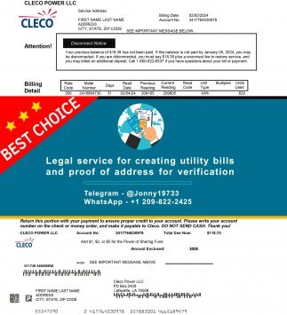 Louisiana Cleco Power electricity Sample Fake utility bill